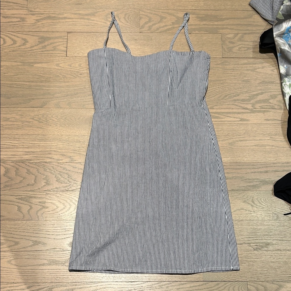 Brandy Melville Navy & White Striped Spaghetti Strap Mini Dress